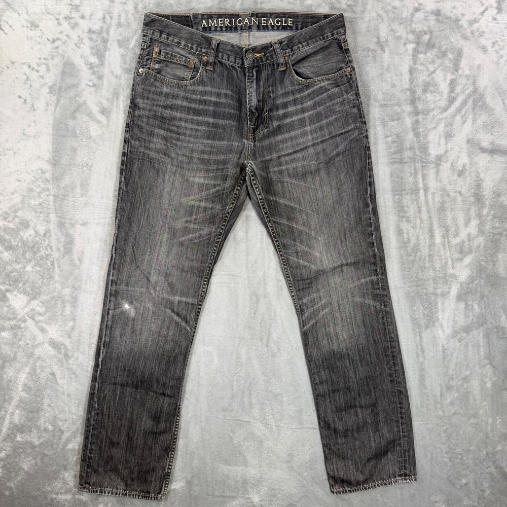 Vintage American Eagle Slim Straight Jeans Mens Size 32x32 Gray Distressed Denim